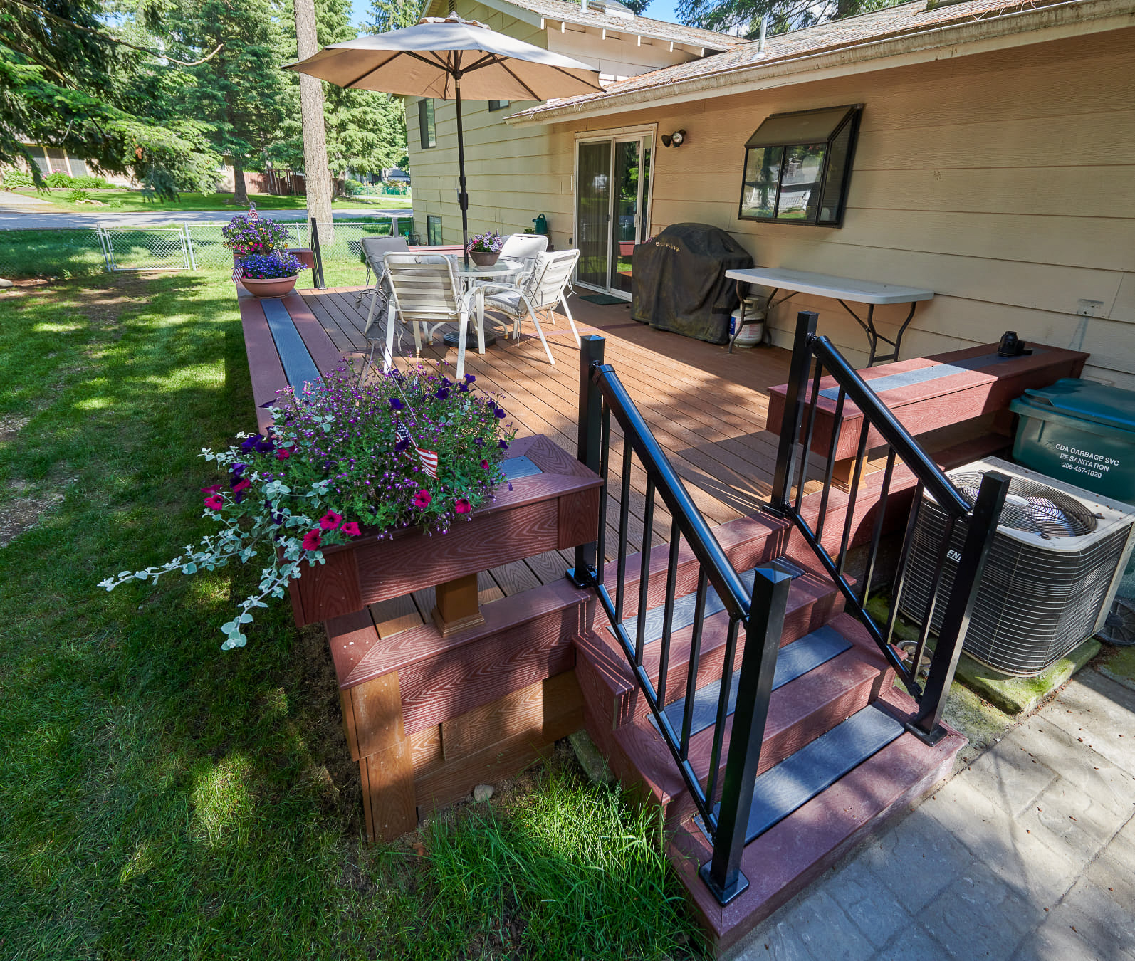 Durable railing on two tone deck